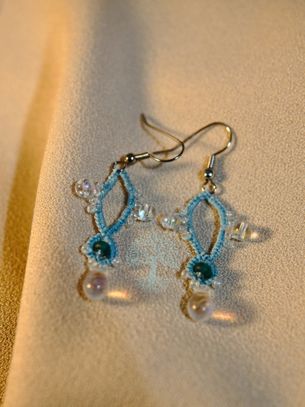 Matching ocean choker and earrings handcrafted in lace.