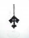 Jet Black Beaded Cross on Gunmetal Chain Needle Tatted