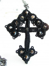 Jet Black Beaded Cross on Gunmetal Chain Needle Tatted
