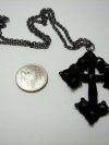 Jet Black Beaded Cross on Gunmetal Chain Needle Tatted