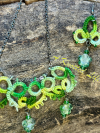 Botanical lace necklace and earrings in variegated greens