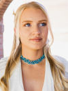 Model wearing Glassworn Grace tatted lace choker