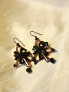 Black and rose lace earrings with crystal drops on fabric