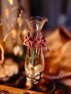 Rose lace earrings with crystal drops on glass vase