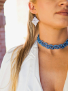 Tatted choker with beaded accents on model