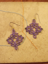 Purple TrellisDance Tatted Lace Earrings in Detail