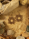 Tatted lace earrings in brown thread with delicate beaded accents