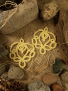 Tatted Lace Detail - Lotusborne Style Golden Yellow tated earrings with iridescent thread and graceful loops