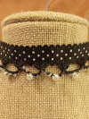 Ribbon Reverie Black Choker with Black Lace Black lace tatted on polka-dotted black grosgrain ribbon choker.