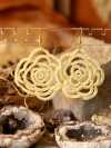 Sub Rosa Tatted Lace Earrings in Yellow in front of boho backdrop