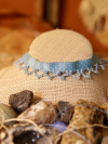 Blue ribbon choker with delicate blue lace trim.