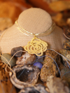 Botanical Lace Necklace Golden Yellow Thread - Day's First Bloom Ribbon-tied necklace featuring a yellow hand-tatted lace bloom.