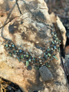 Beaded tatted necklace with dark stones and green accents