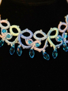 Ocean-toned tatted lace necklace with aqua teardrop beads