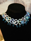 Rain-Inspired Beads in Tatted Ocean Lace Handmade necklace with silver clasp and crystal raindrops