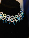 Raindrops on the Shore - Jewelry by A Knotted Life Close-up of blue and green lace necklace with crystal drops