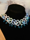 Raindrops on the Shore - Tatted Lace Necklace Crystal and lace necklace with coastal color palette