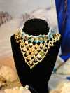 "Sandy Treasures" Tatted Earrings and Necklace Set Sandy Treasures necklace in gold, blue, white with shells, pearls, glass.
