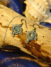 Seaside Serenity Earrings - Light Reflecting Ocean Tones Aqua seashell and aurora borealis beads in hand-tatted lace design.