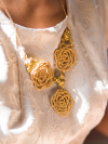 Statement tatted lace necklace in warm golden thread and brass