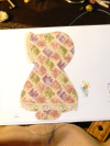 Fabric appliqué sunbonnet card with tiny tatted butterfly