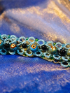 "Tidebound Sentinel" by A Knotted Life Jewelry Sea-blue tatted choker with black glass and sea-glass beads.