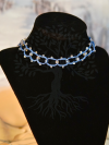 Tatted sea-blue choker with crystals.