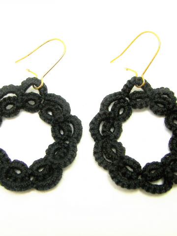 Black Circles Needle Tatted Earrings