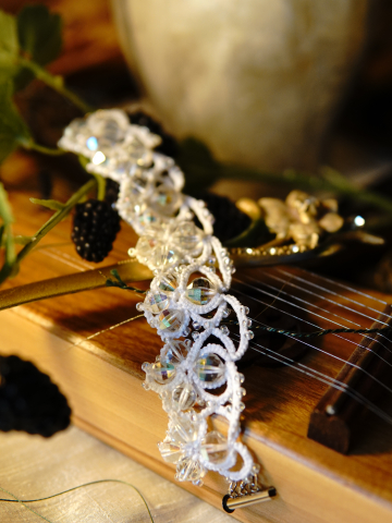 White tatted bracelet with vintage Swarovski crystals