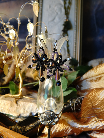 Crystal drop lace earrings with faceted beads