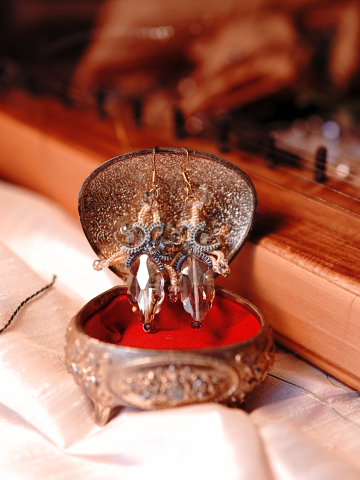 Sky-inspired lace earrings with faceted crystals