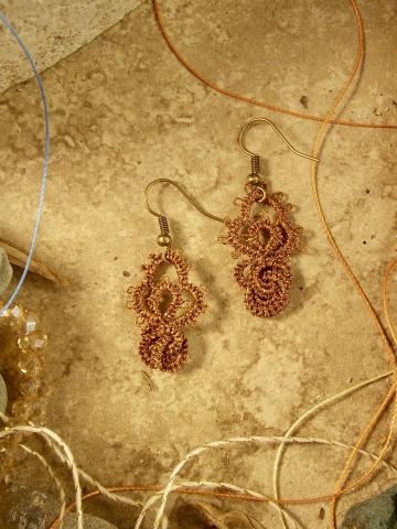 Bronzeknot Path Tatted Lace Earrings Bronze tatted earrings with Celtic knot-inspired design