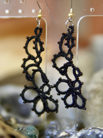 Twilight Tangle Tatted Earrings capture dusk in elegant handmade lace.