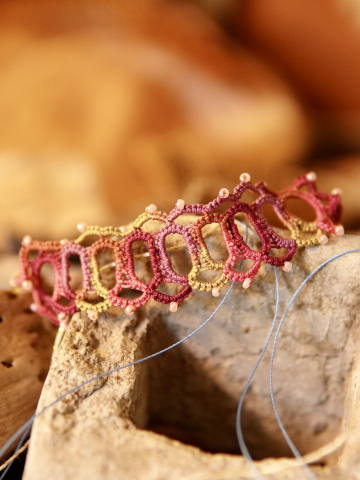 "Sunwarmed Trellis" Adjustable Tatted Lace Bracelet