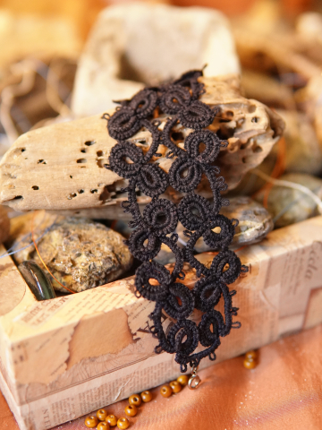 The Windborne Pattern- Skybloom Tatted Lace Bracelet on boho backdrop