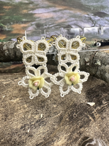 Butterflies and Roses Tatted Post Earring