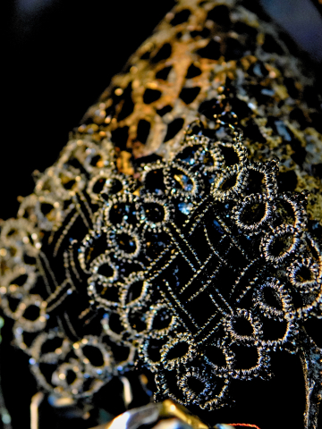 Large lace earrings with glass beads