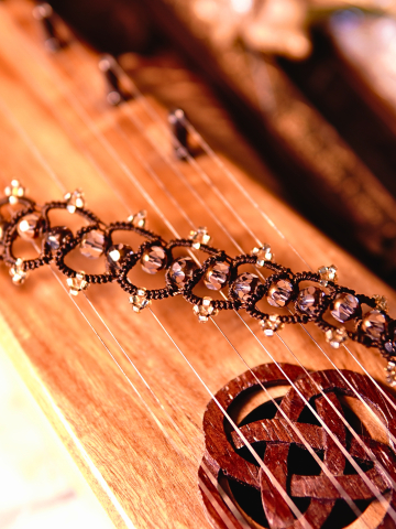 Lanternroot Bracelet – Brown Tatted Lace with Golden Crystals