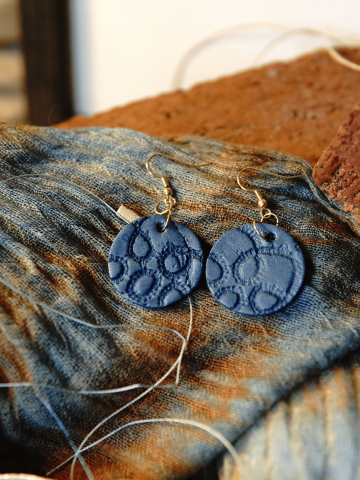 Blue Shimmer Impressions - Large Round Earrings (Gold Tone)