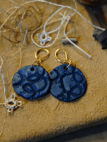 Blue Shimmer Impressions – Large Round Earrings (Gold Tone Stainless Steel)
