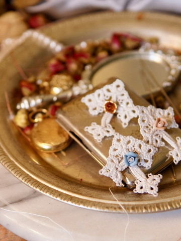 Rosary of Remembrance – Tatted Lace Cross Keepsake with Rose Accents