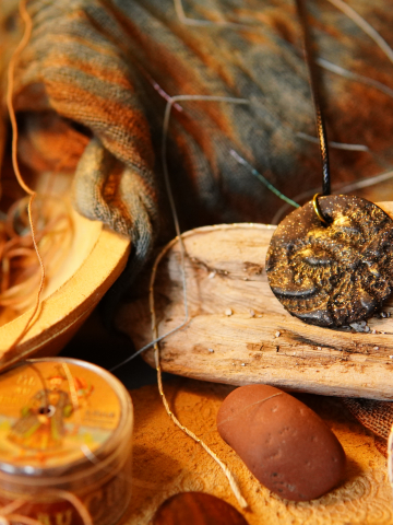 Midnight Spark Impressions – Gilded Large Round Pendant (Black Cord)