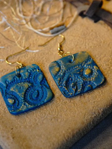 Seafoam Impressions – Large Gilded Square Earrings (Gold Tone)