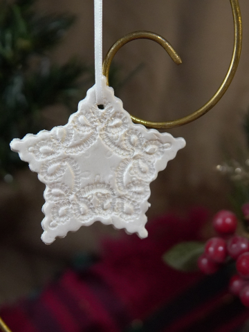 Pearlescent Star Impression Ornament – Handcrafted Clay
