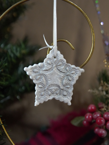 Silver Star Impression Ornament – Handcrafted Clay