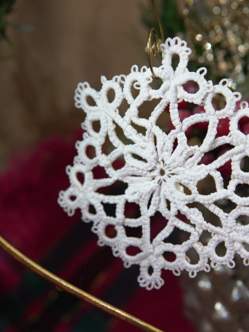Original Tatted Lace Snowflake Ornament – White Cotton
