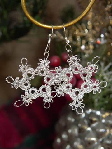 Tatted Silver Rounded Snowflake Earrings – Sparkle Winter Lace Jewelry