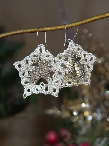 Tatted Winter Lace Earrings with Silver Charms